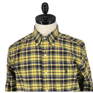 Mens Ralph Lauren Classic Fit Yellow Plaid Button Down Shirt Long Sleeve Size M